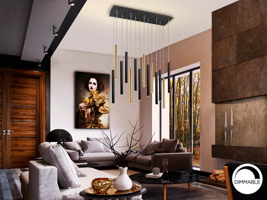 Lámpara Colgante LED Varas 14L Oro y Negro Schuller en ambiente decorado | Schuller