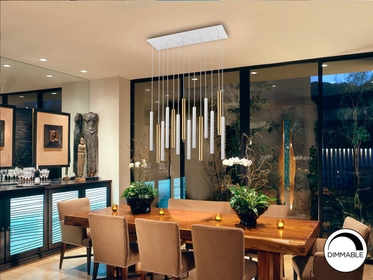 Lámpara Colgante Varas 14 Luces LED Oro y Blanco Schuller en ambiente decorado | Schuller