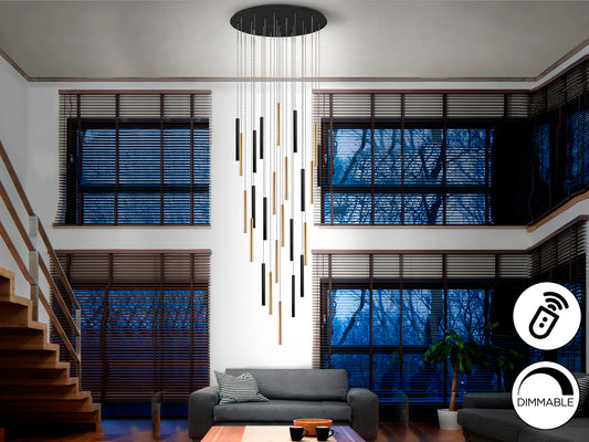 Lámpara Colgante LED Varas 25 Luces Oro y Negro Schuller en ambiente decorado | Schuller