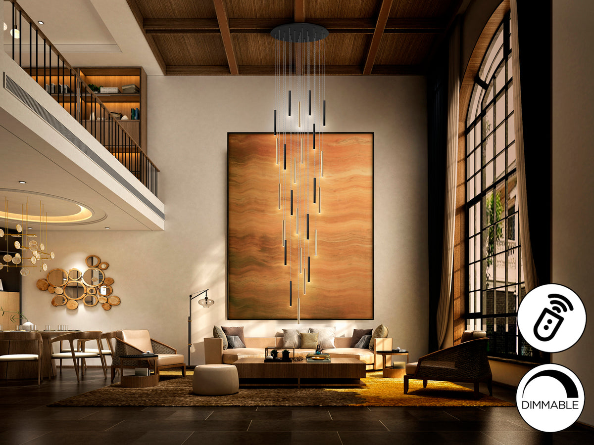 Lámpara Colgante LED Varas 25 Luces 125W Oro y Negro Schuller en ambiente decorado | Schuller