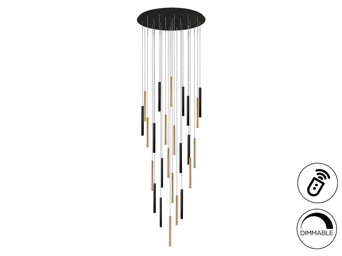 Lámpara Colgante LED Varas Oro y Negro Schuller - 25 luces, Suspensión 5 m, Regulable | Schuller · Ref. 373968GD