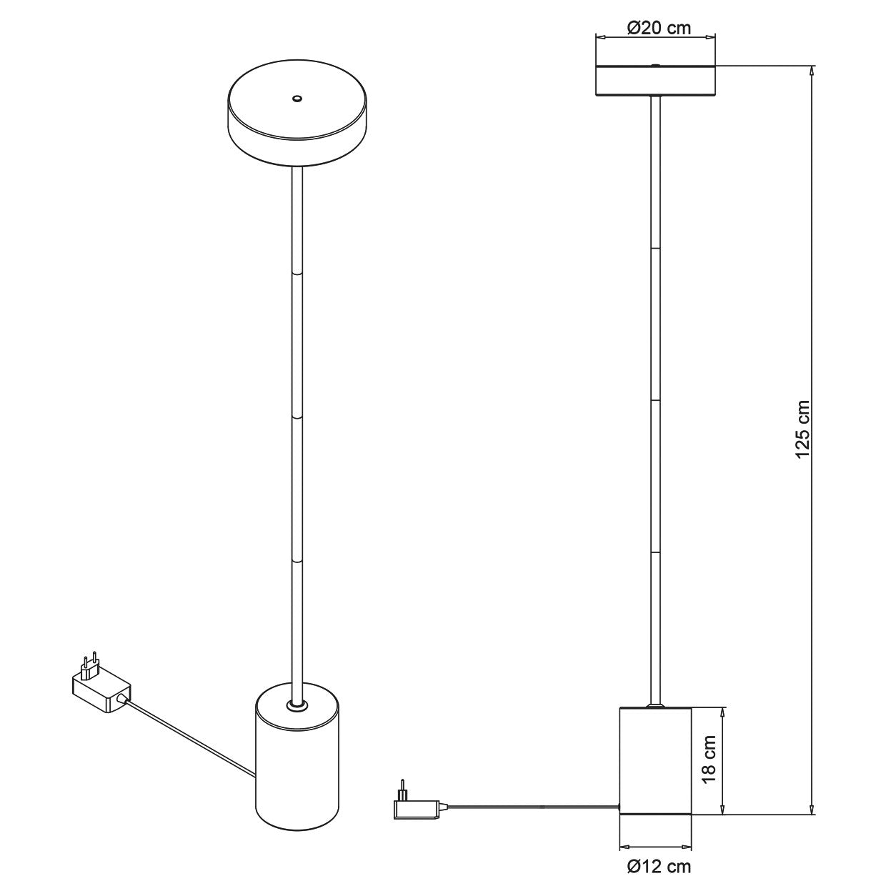 Esquema con dimensiones del pie de salón LED Fresno ALEMAR