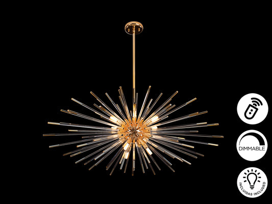 Lámpara Colgante Evasión 9L Oro Brillo con Cristal Ámbar Schuller - vista principal | Schuller