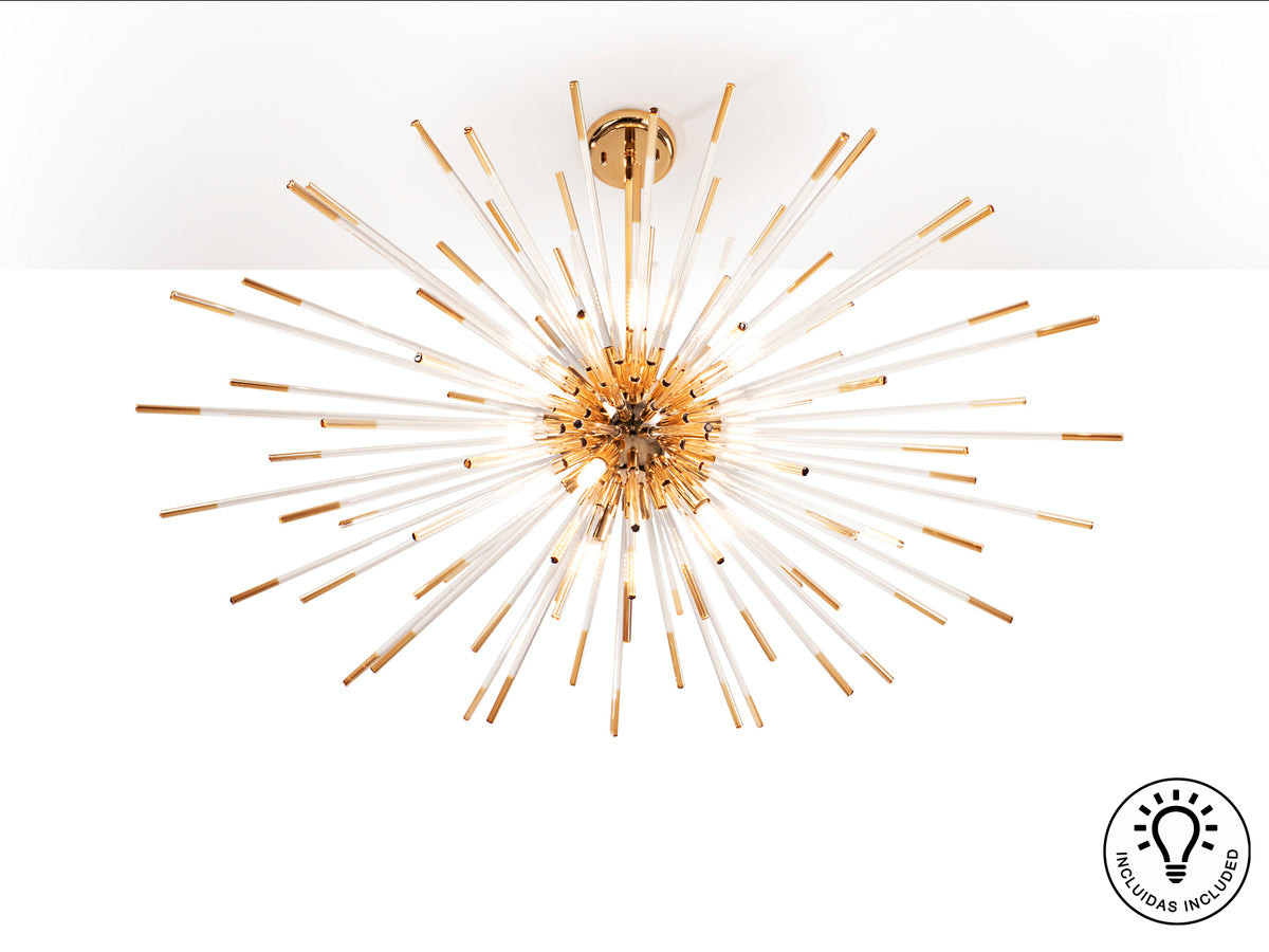 Lámpara Colgante Evasión 9L Oro Brillo y Cristal Ámbar Schuller en ambiente decorado | Schuller