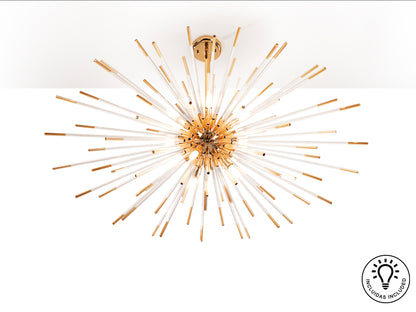 Lámpara Colgante Evasión 9L Oro Brillo y Cristal Ámbar Schuller en ambiente decorado | Schuller
