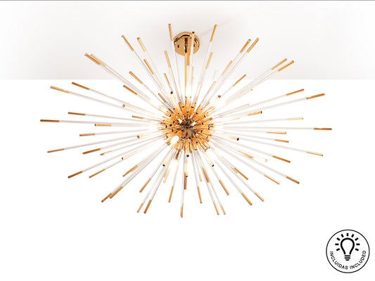 Lámpara Colgante Evasión 9L Oro Brillo y Cristal Ámbar Schuller en ambiente decorado | Schuller