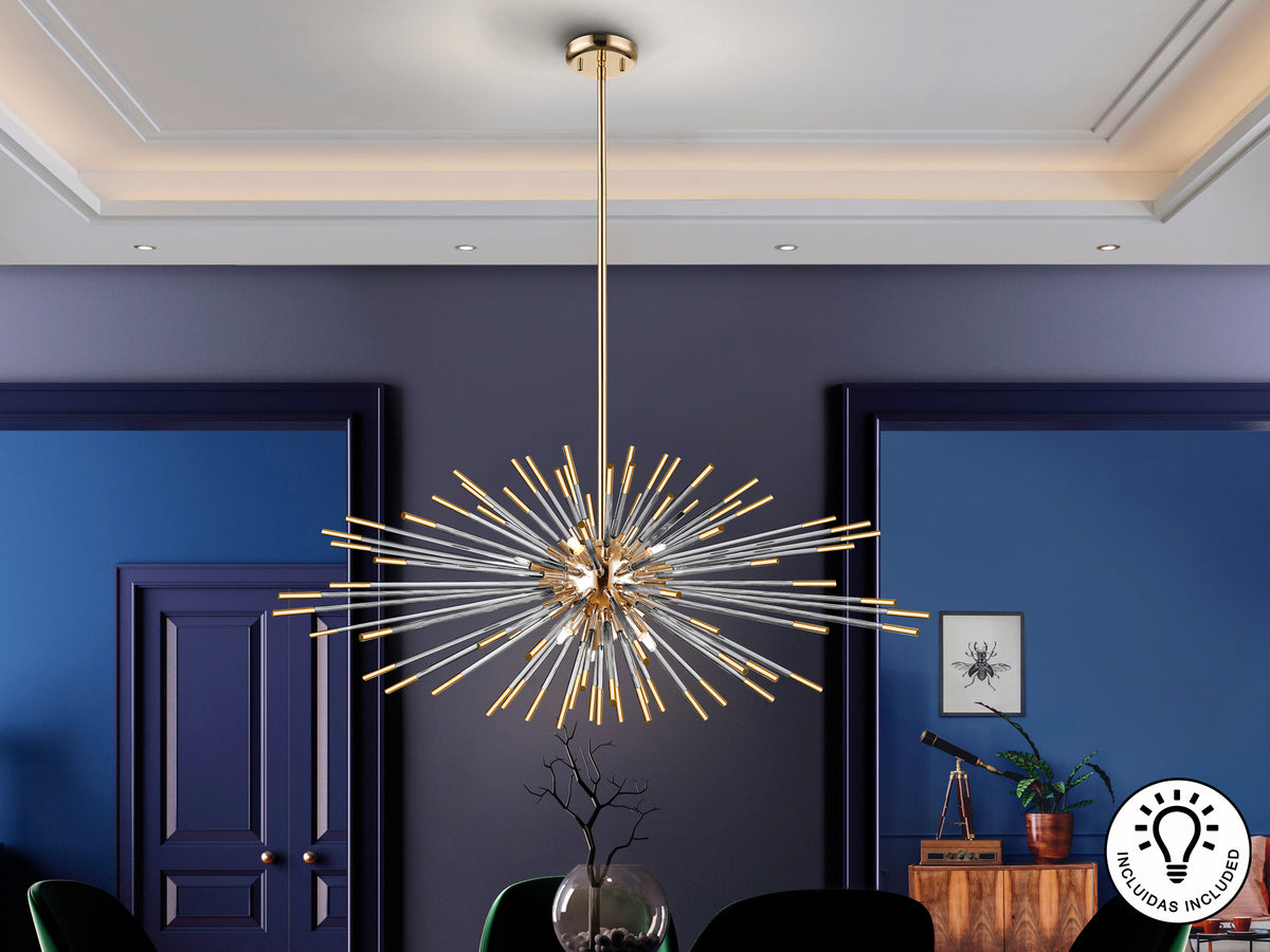 Lámpara Colgante Evasión 9L Oro Brillo y Cristal Ámbar Schuller en ambiente decorado | Schuller · Ref. 381635
