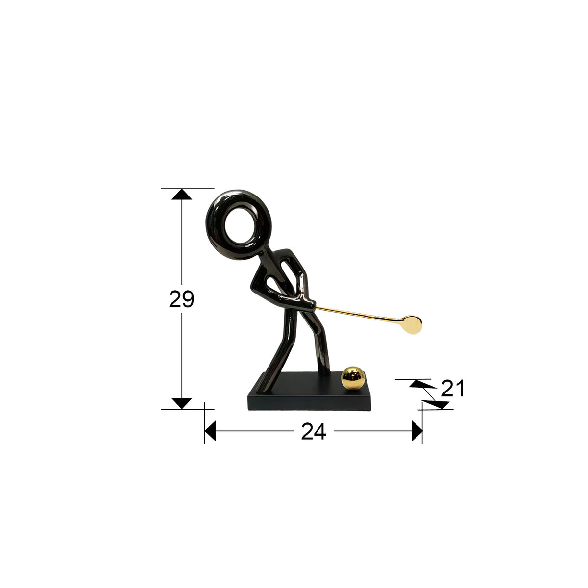 Plano con medidas de Figura Decorativa Jugador de Golf 29 cm Negro y Dorado Schuller · Ref. 381970