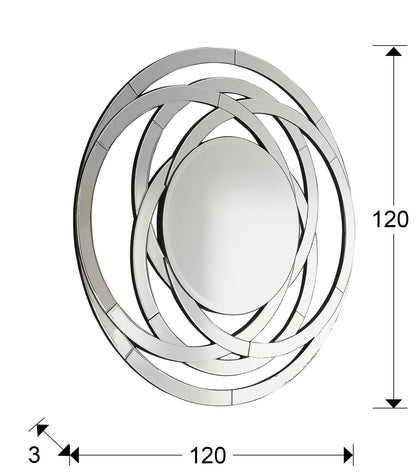 Plano con medidas de Espejo de Pared Decorativo Aros Ø120 cm Biselado Plata Schuller
