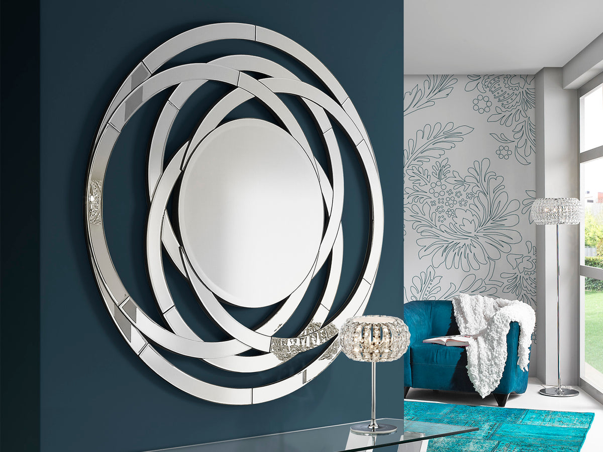 Espejo de Pared Decorativo Aros Ø120 cm Biselado Plata Schuller en ambiente decorado | Schuller