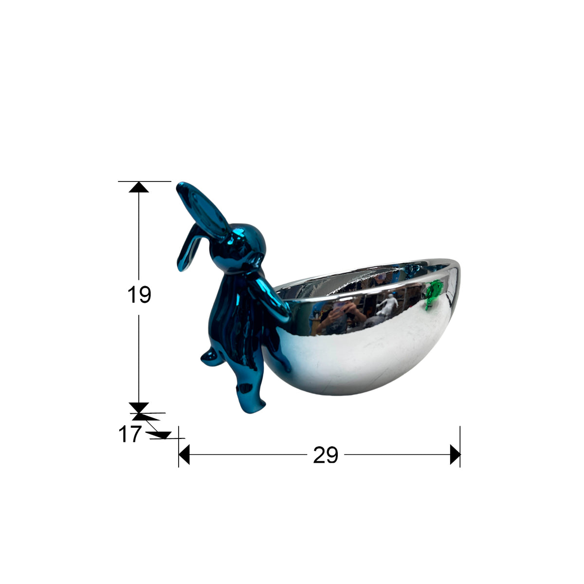 Plano con medidas de Cuenco Decorativo Rabbit con Figura de Conejo Azul y Plata Schuller