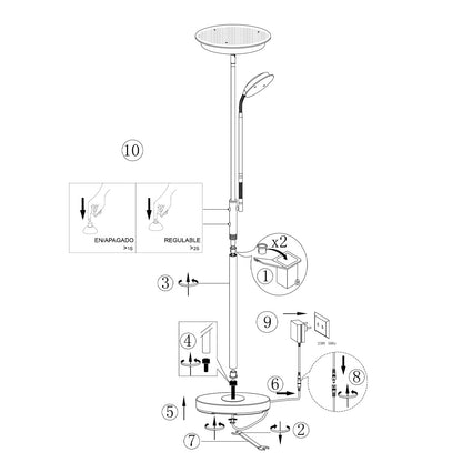 Vista superior del cabezal orientable del pie de salón LED Daya Alemar