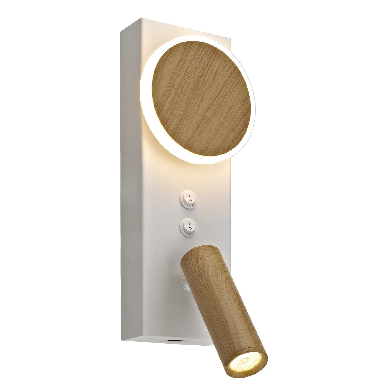 Aplique LED pared Arbas ALEMAR en blanco madera con luz orientable - Vista principal