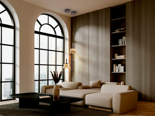 Lámpara Colgante Scarlett 6W LED Ámbar y Bronce Schuller en ambiente decorado | Schuller