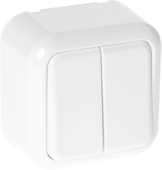 Conmutador doble fabricado en Policarbonato color Blanco, ideal para pasillos