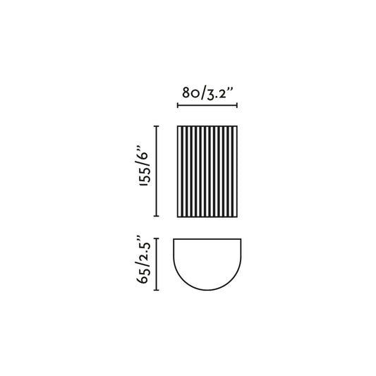 Plano con medidas de Aplique de Pared SOLE Redondo Terracota Estriado 2L FARO