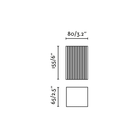 Plano con medidas de Aplique de Pared LUNE 2 Luces Blanco Estriado FARO