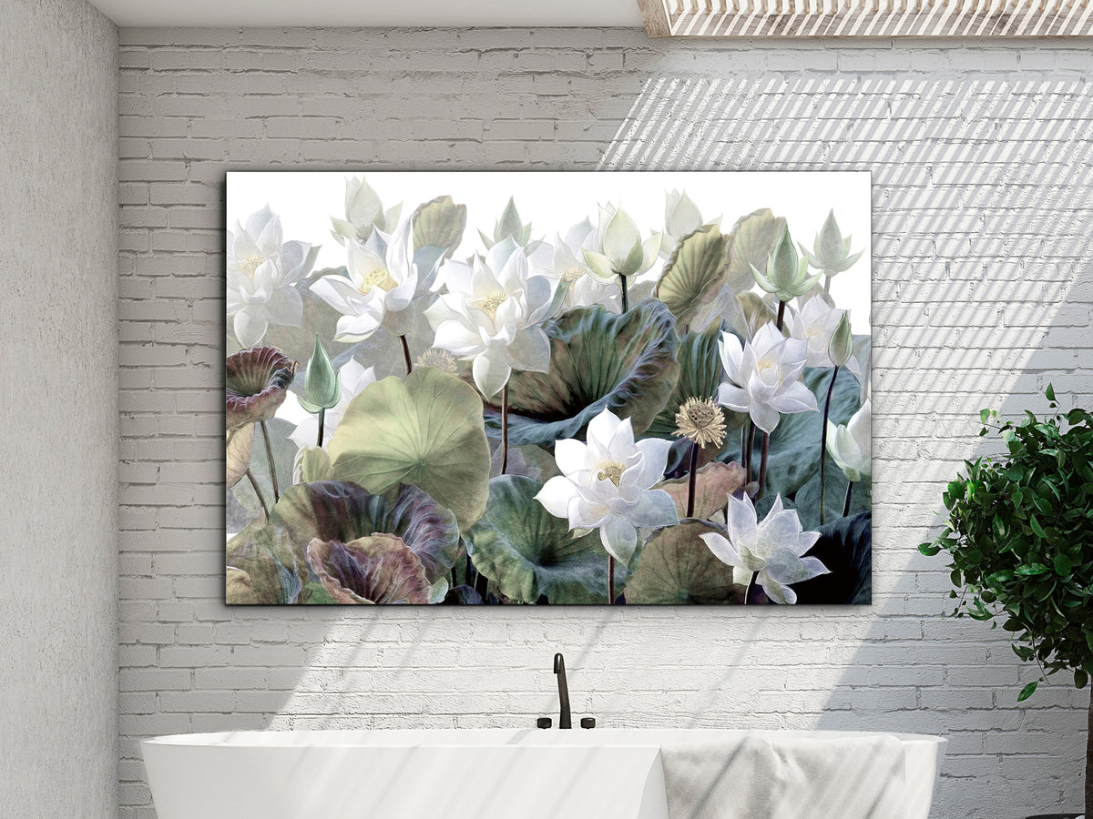 Fotografía Impresa en Cristal Templado Nenufares I 150x100 cm Schuller en ambiente decorado | Schuller