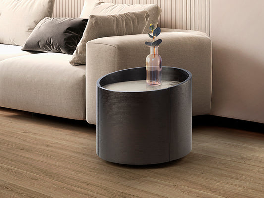 Mesita de Noche Redonda Iza 50 cm Negro con Tapa Mármol Schuller en ambiente decorado | Schuller · Ref. 411882