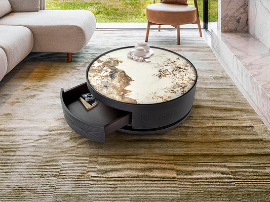 Mesa de Centro Giratoria Iza 80 cm Negro con Mármol Schuller en ambiente decorado | Schuller