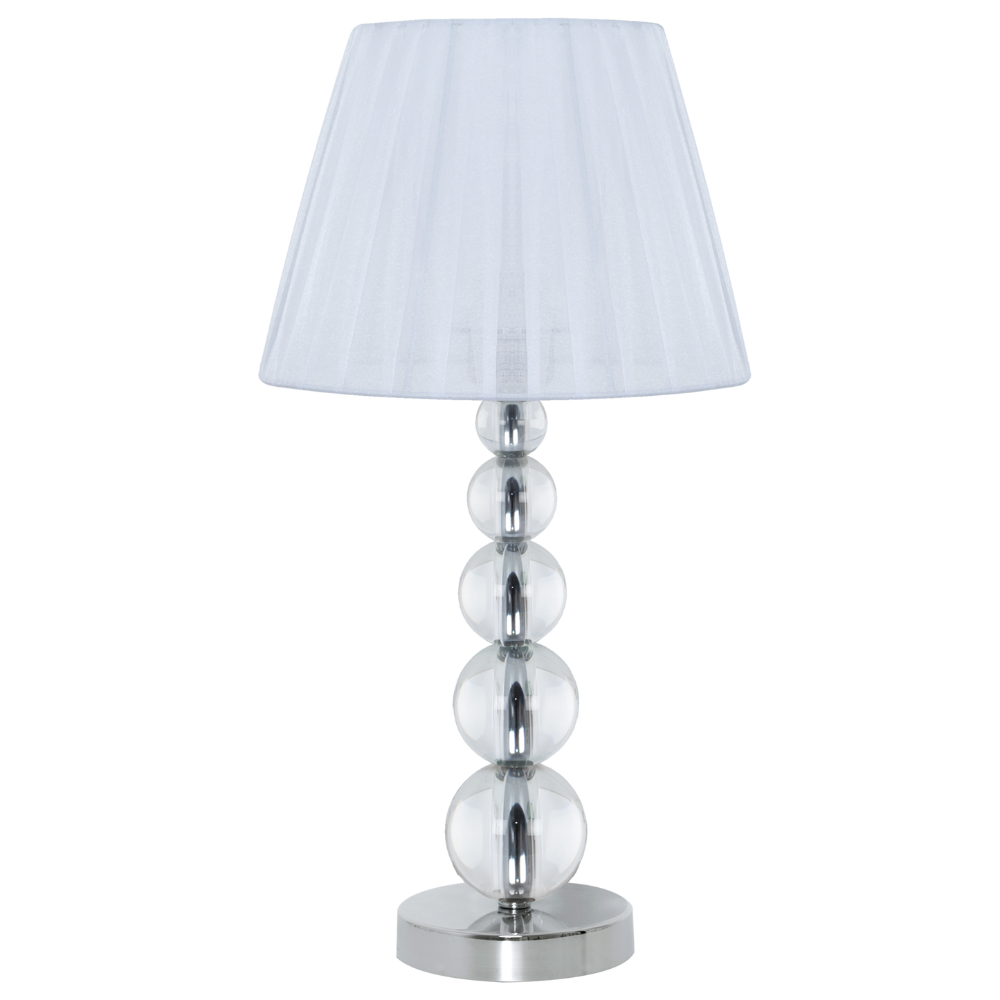 Sobremesa Cristal Rin de Fabrilamp en cromo con pantalla textil blanca, ideal para decoración de interiores.