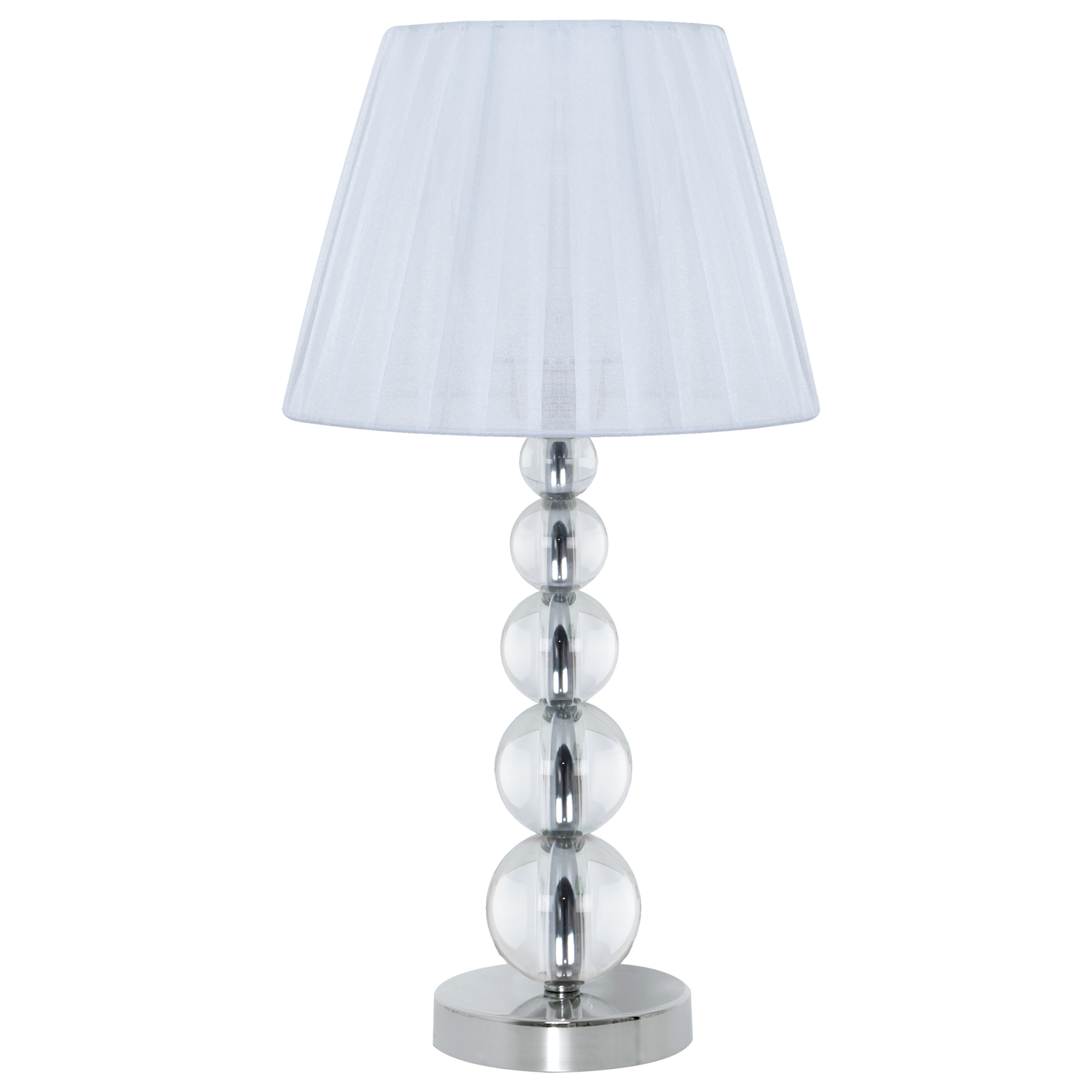 Sobremesa Cristal Rin de Fabrilamp en cromo con pantalla textil blanca, ideal para decoración de interiores.