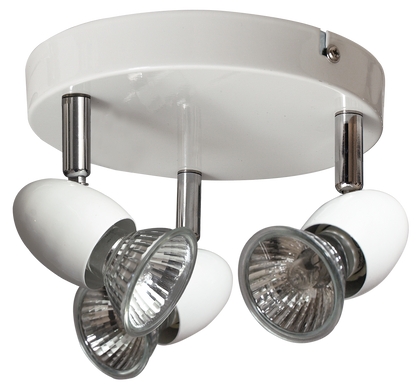 Plafón Foco Sonora Blanco 3xGU10 de Fabrilamp, vista frontal. Iluminación moderna para interiores.