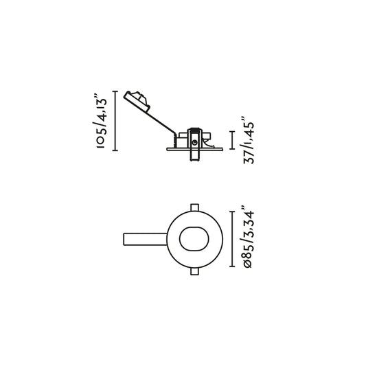 Plano con medidas de Empotrable Pinhole Orientable NIVA Blanco GU10 FARO