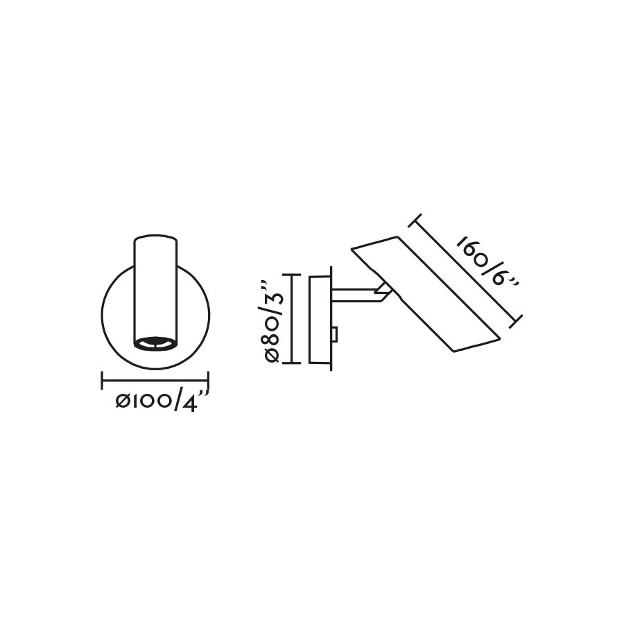 Plano con medidas de Aplique de pared LED LEO blanco mate orientable FARO · Ref. 43792