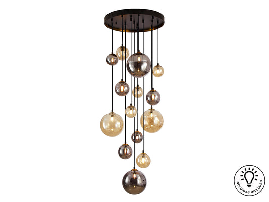 Lámpara Colgante Dark 14 Luces Negro y Latón Schuller - vista principal | Schuller
