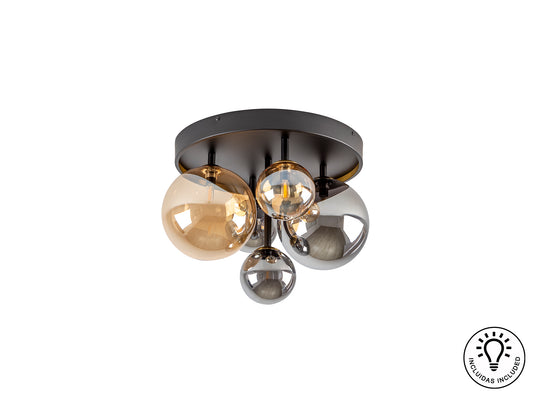Plafón de Techo Dark 5 Luces Negro y Latón con Tulipas de Cristal Schuller - vista principal | Schuller