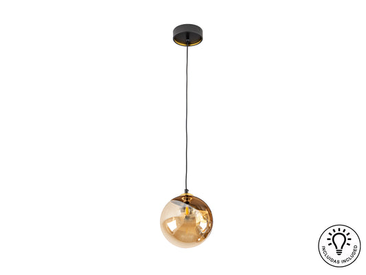 Lámpara Colgante Dark 1 Luz 20 cm Negro y Latón con Tulipa Ámbar Schuller - vista principal | Schuller