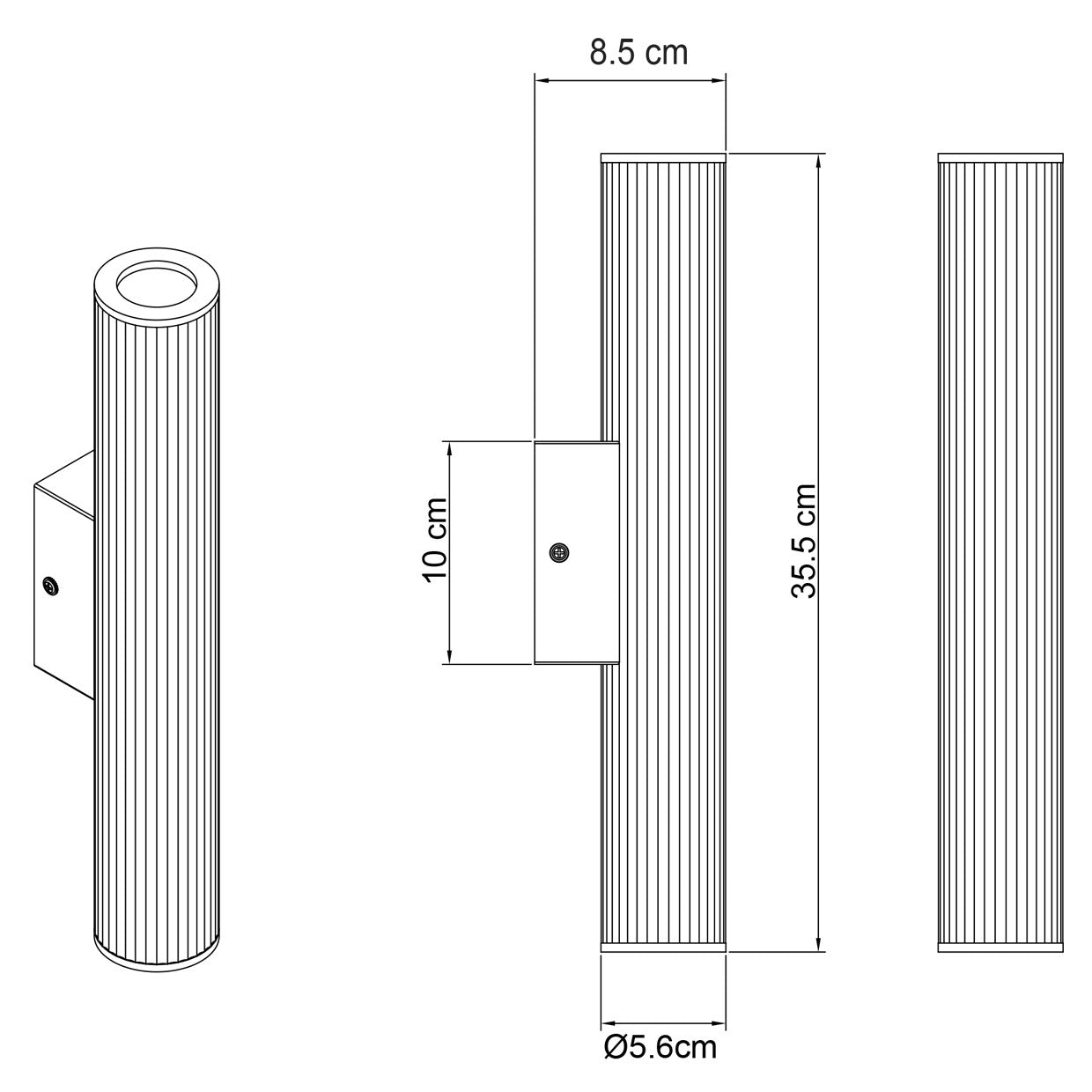 Esquema con dimensiones del aplique exterior Arbus negro ALEMAR