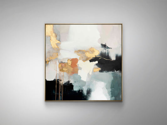 Cuadro Pintura Acrílica Expresión 100x100 cm Detalles Dorados Schuller en ambiente decorado | Schuller