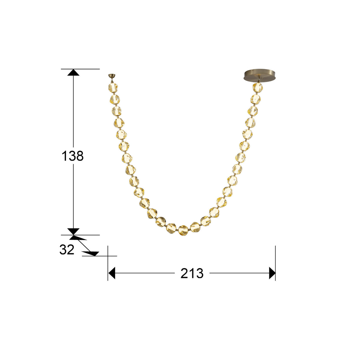 Plano con medidas de Lámpara de Techo LED Zaria II 29 Tulipas Bronce y Ámbar Schuller · Ref. 448956