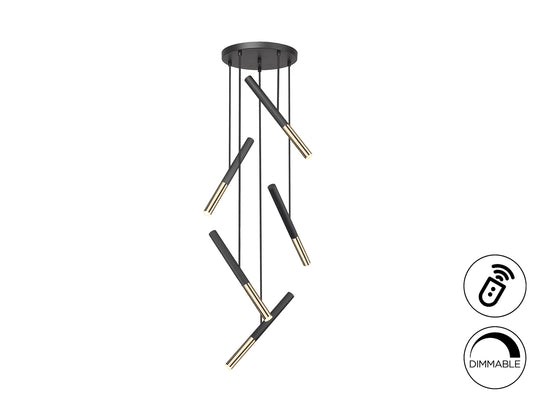 Lámpara Colgante Edna 5 Luces LED Dimable Negro y Oro Schuller - vista principal | Schuller