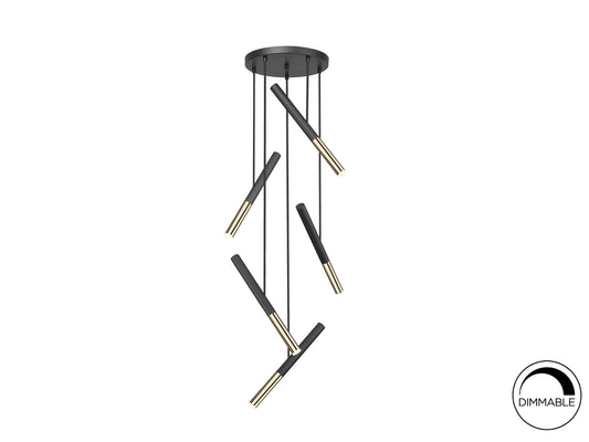 Lámpara Colgante Edna 5 Luces LED Dimable Negro y Oro Schuller - vista principal | Schuller