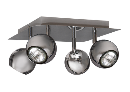 Dali fabricado en metal color níquel, plafón con 4 luces halógenas GU10