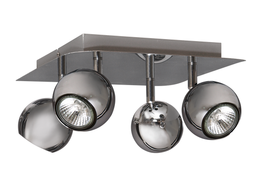 Dali fabricado en metal color níquel, plafón con 4 luces halógenas GU10