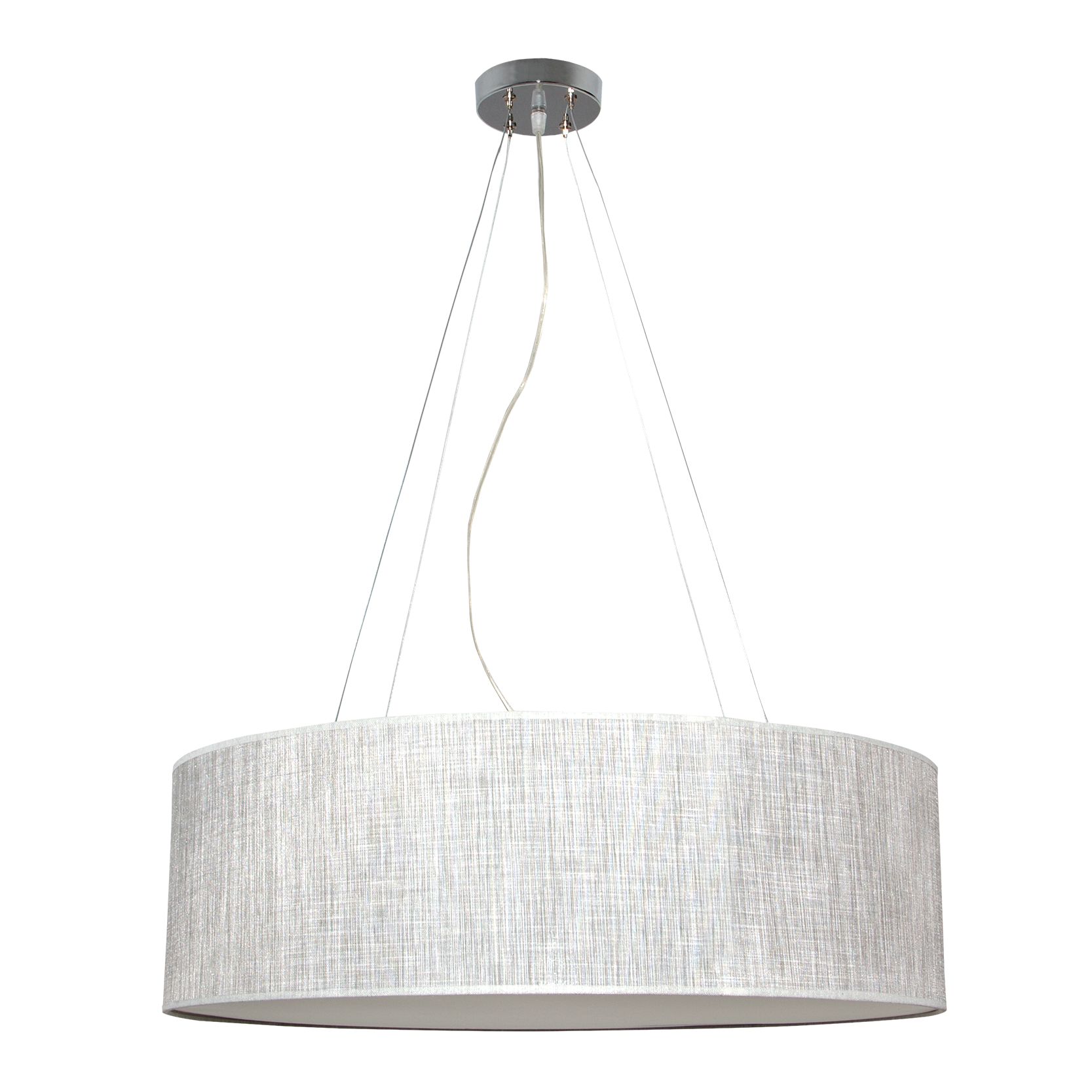Lámpara colgante Asunción fabricada en metal y textil color gris, ideal para salón