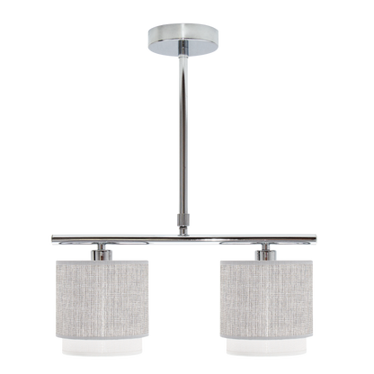 Lámpara Kenya fabricada en metal y textil color gris/blanco, ideal para salón