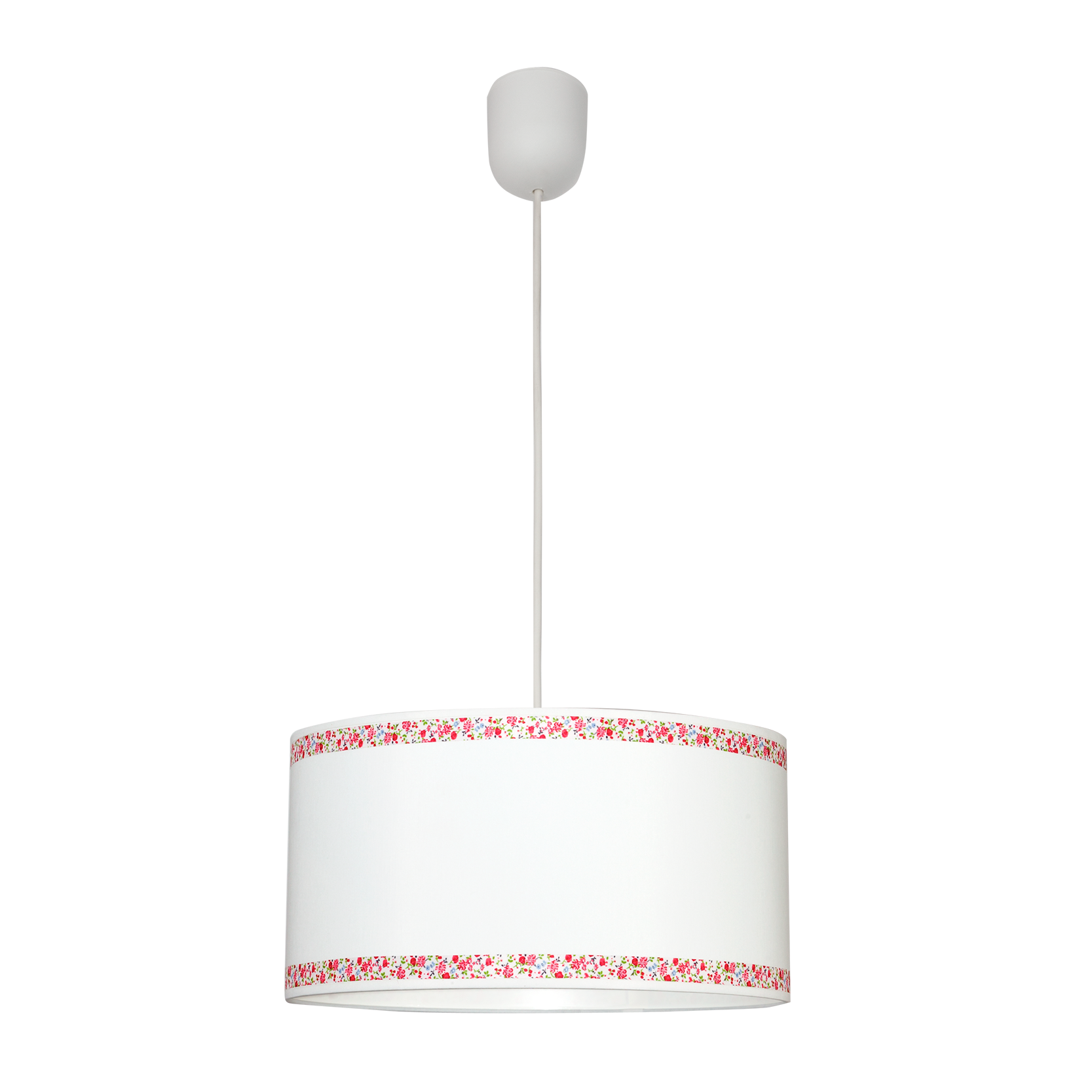 Colgante Cenefa Blanco/Rosa de Fabrilamp, ideal para habitaciones infantiles. Diseño floral y delicado.