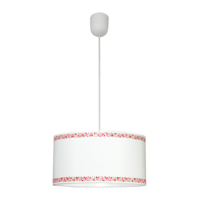 Colgante Cenefa Blanco/Rosa de Fabrilamp, ideal para habitaciones infantiles. Diseño floral y delicado.