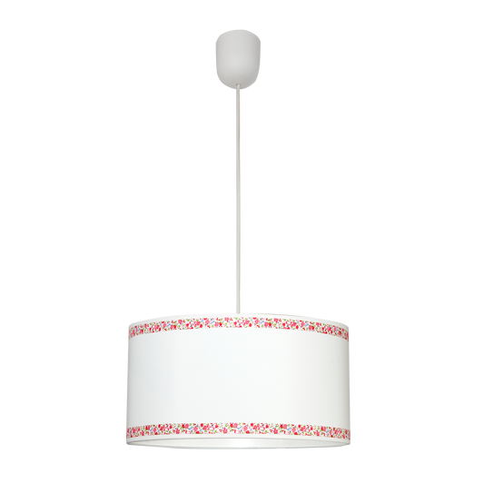 Lámpara colgante Cenefa fabricada en textil color blanco y rosa, ideal para interiores