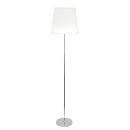 Pie de salón Maldivas en cromo y blanco, diseño elegante y moderno de Fabrilamp para tu salón.