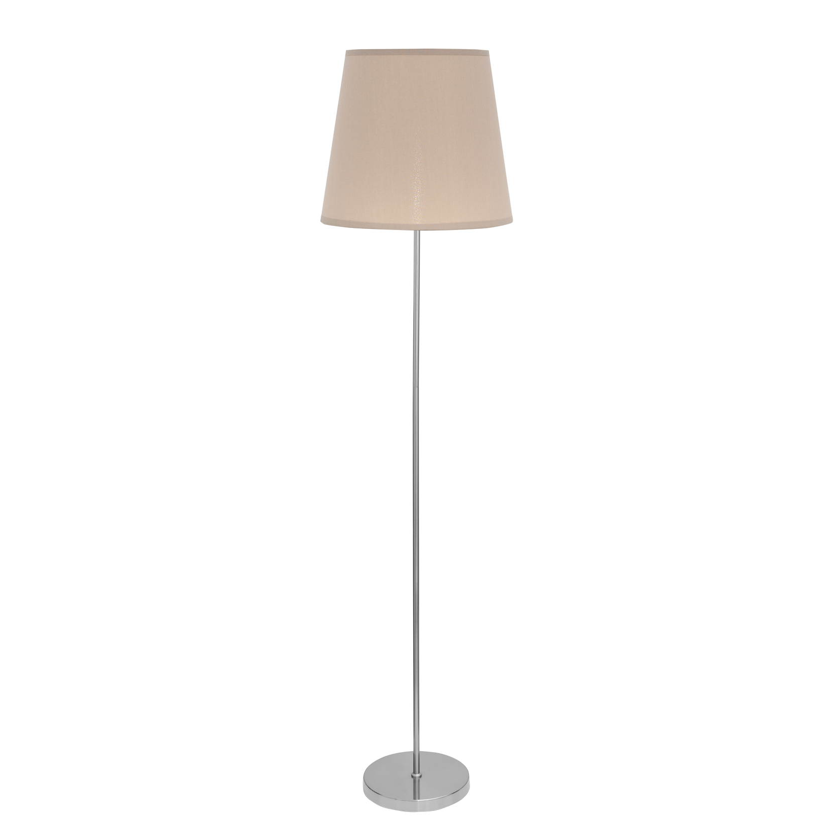 Lámpara de pie Maldivas fabricada en metal color níquel y pantalla textil color piedra