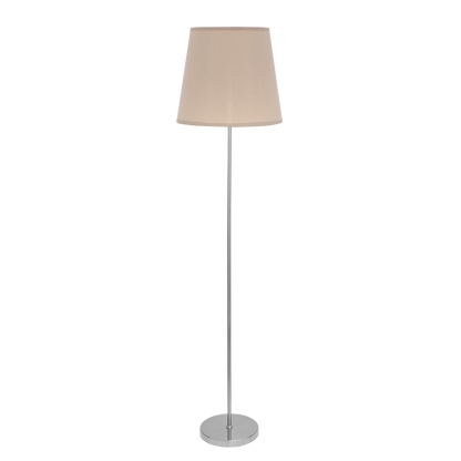 Lámpara de pie Maldivas fabricada en metal color níquel y pantalla textil color piedra