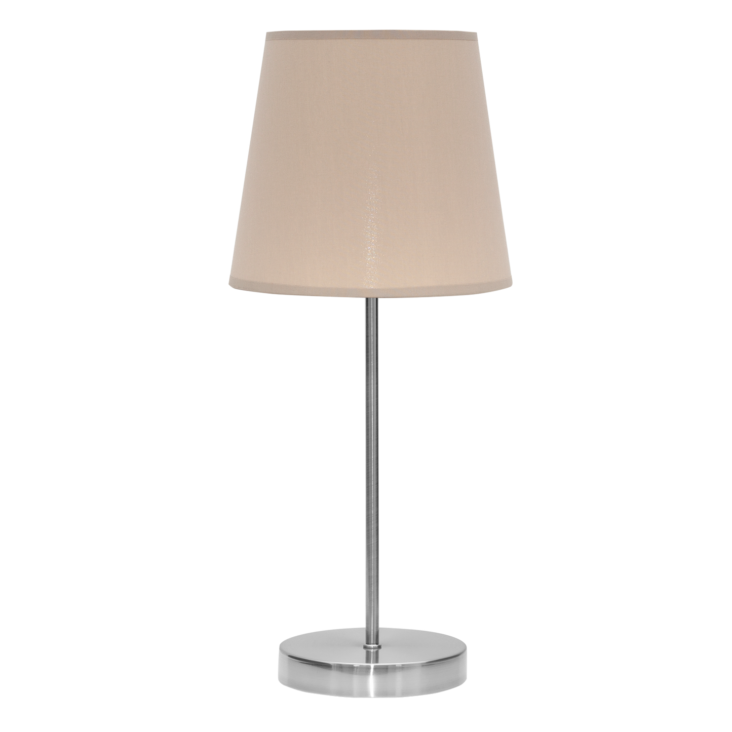 Lámpara Maldivas fabricada en metal color níquel con pantalla textil color piedra
