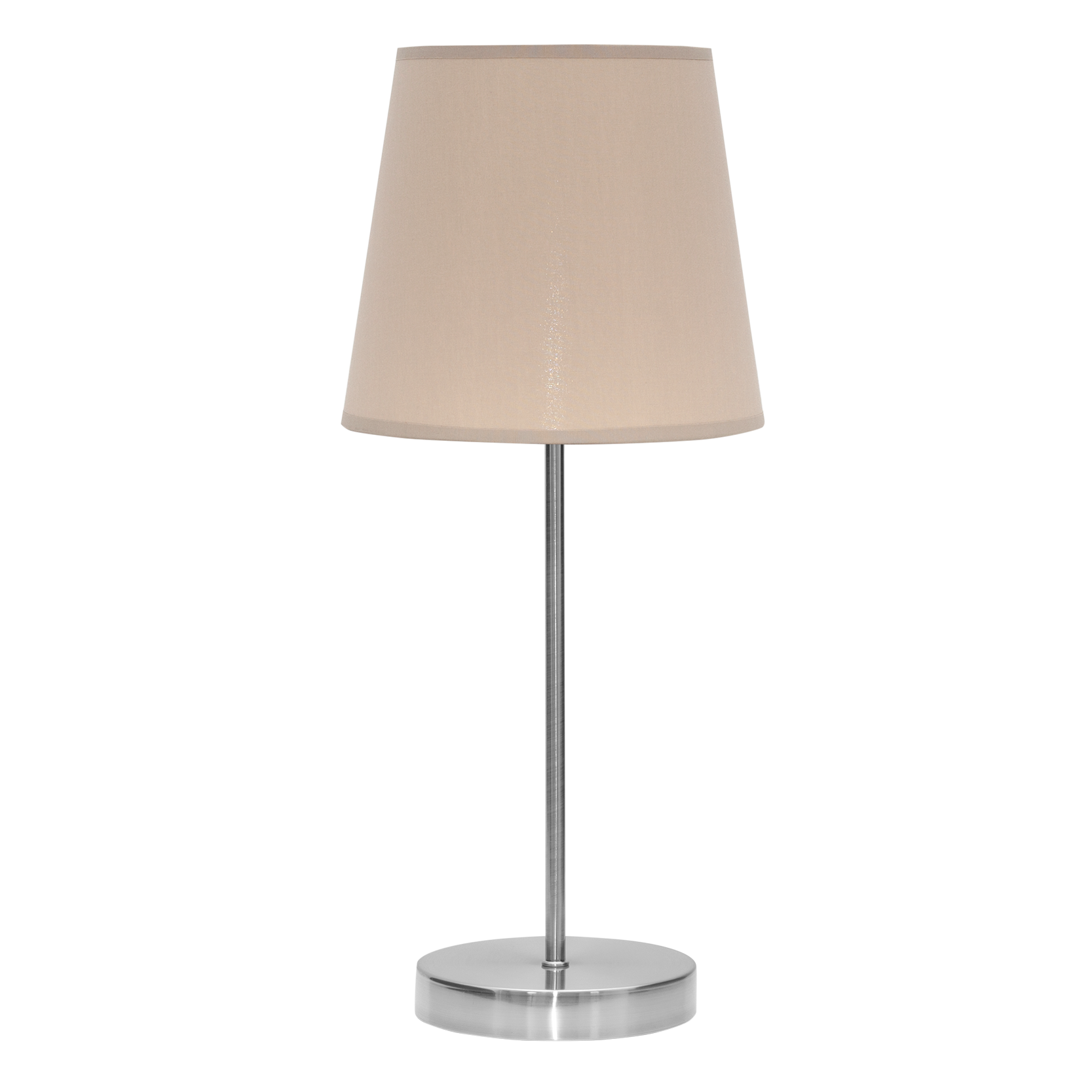 Lámpara Maldivas fabricada en metal color níquel con pantalla textil color piedra