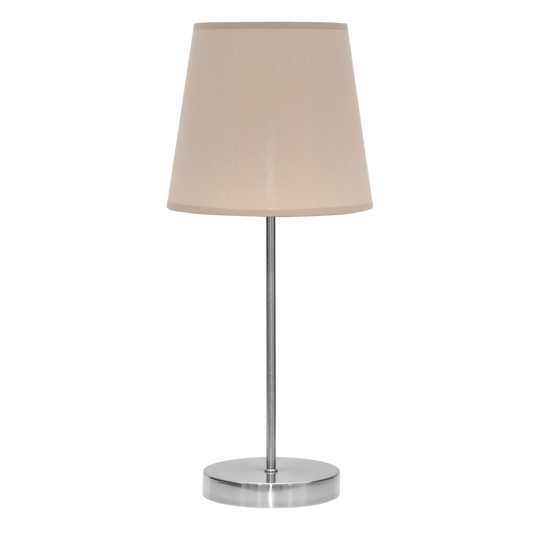 Lámpara Maldivas fabricada en metal color níquel con pantalla textil color piedra